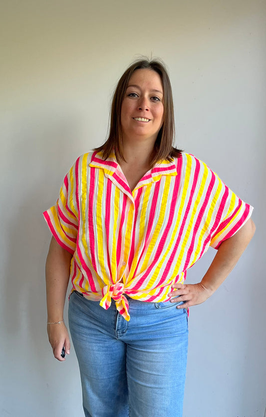 Blouse geel-roze
