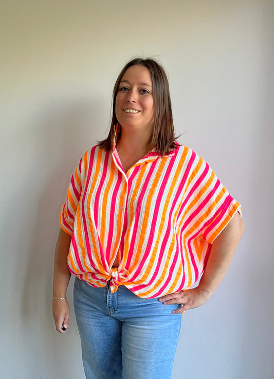 Blouse roze-oranje